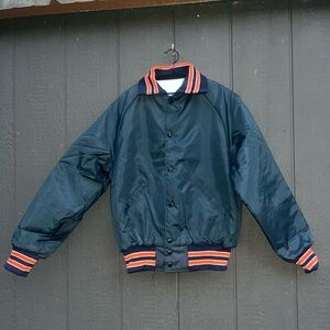 Holloway 90s Dark Blue Bomber Jacket with Orange Accents